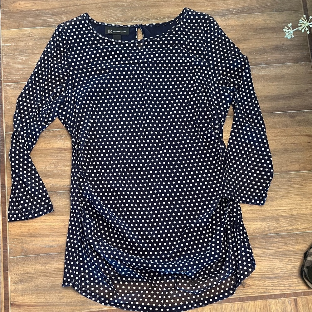 INC Women's Navy Polka Dot Top